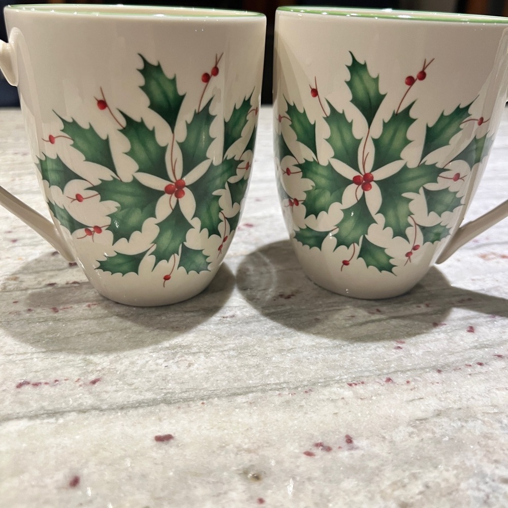 Lenox Festive Holly Leaf Mugs